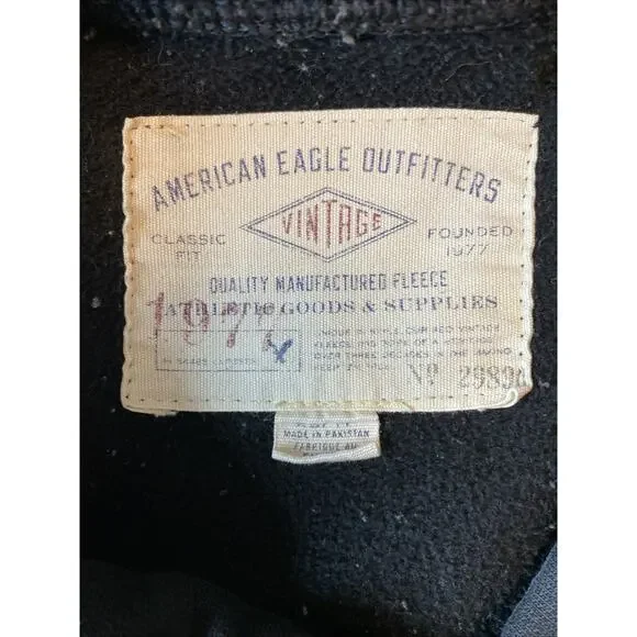 Y2K Vtg American Eagle Hoodie Men M Black Pullover Distressed Logo Fleece 1977 - Picture 7 of 8